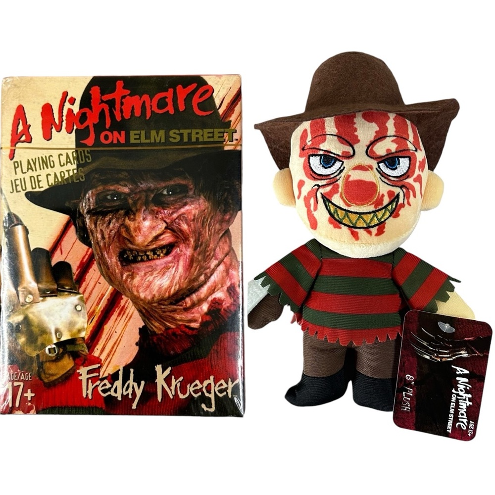 A Nightmare on Elm Street Freddy Krueger Plush 8" and Playing Cards Set NWT